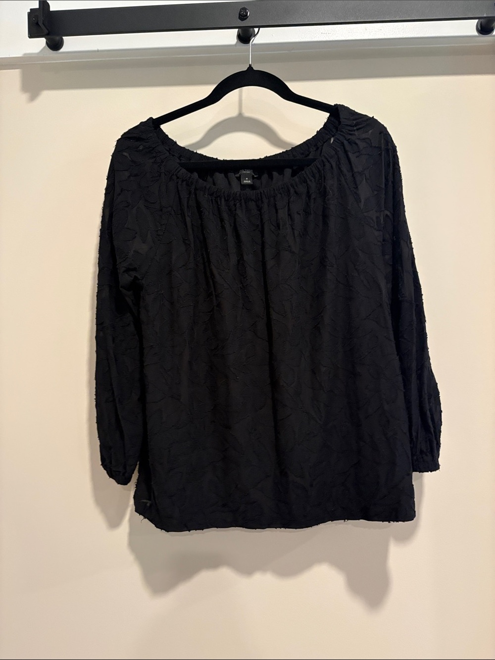 Ann Taylor Factory Black Textured Peasant Blouse